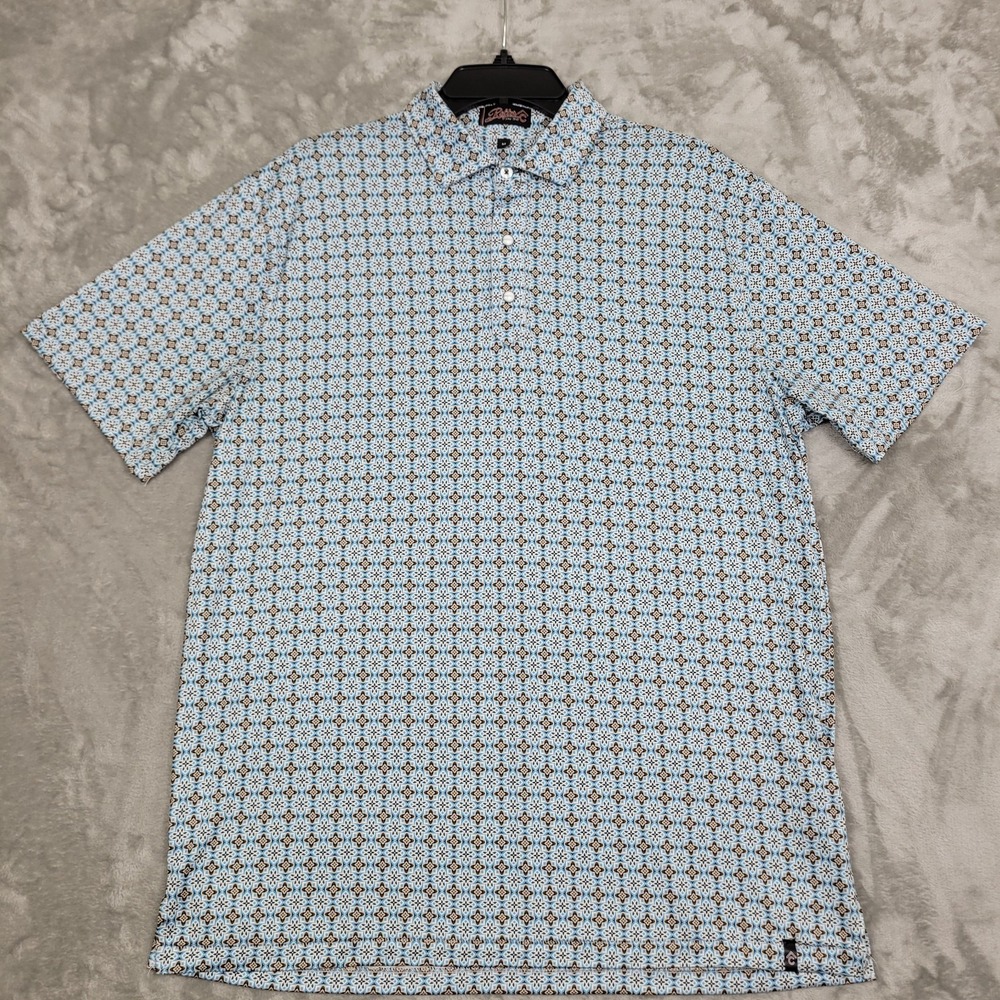 Rafter C Pearl Snap Polo Shirt Western Geometric Print Men's Medium Cowboy Rodeo